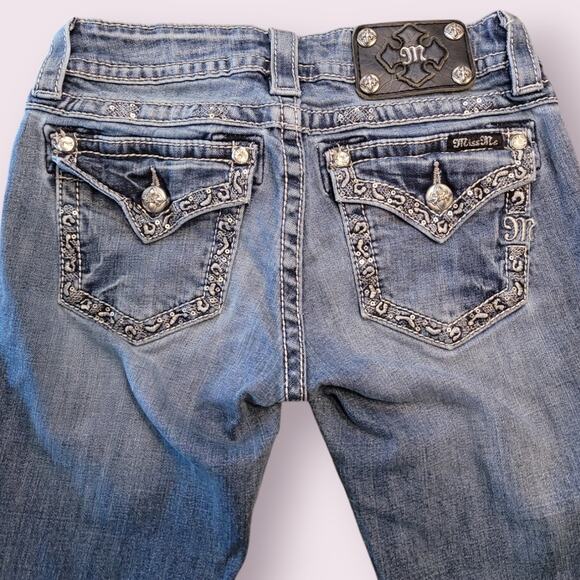 Miss Me Y2K Grunge Cowboy Skinny Jeans Sz 26 Embroidered Flap Pocket - Picture 6 of 12